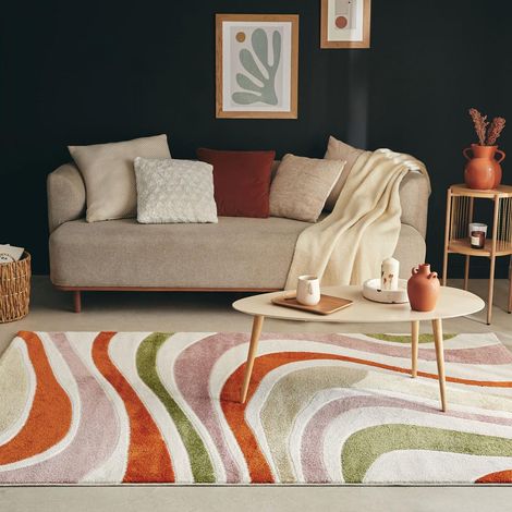 Tapis salon et chambre 200x290 gris et beige rectangle tissé motif abstrait ECHO 4 (1/2)