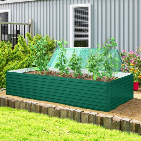 Bac surélevé rectangulaire en acier galvanisé vert 240x120x60cm, potager à fond ouvert pour extérieur (1/5)
