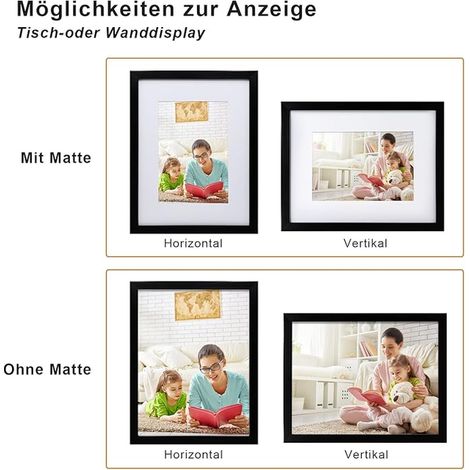 Bilderrahmen A4,Holzrahmen mit Acrylglas, MDF-Rahmen, Passepartout für Fotos A5, Zertifikatsrahmen für Tisch- und Wandmontage, 21 x 29.7 cm Posterrahmen für Portrait,schwarz (1/3)
