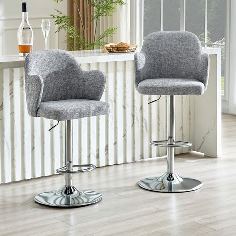 Barhocker 2er-Set höhenverstellbar drehbar Stoff Grau OKMYHOME (1/5)