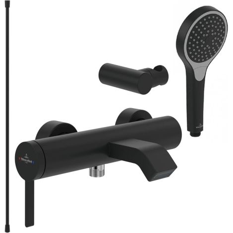 VILLEROY ET BOCH Dawn Two Matt Black pack mezclador mecánico de bañera con set