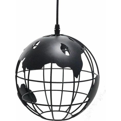 royaluxe - Suspension Vintage Industrielle Globe Lampe de Plafond Luminaire en Boule Métal Diamètre 20cm – Noir (1/3)