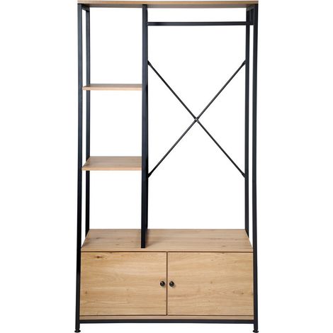 Calicosy – Penderie avec étagères et rangements 2 portes H167 cm – Fabriquée en panneaux de particules mélaminés – Pieds ajustables – Design industriel