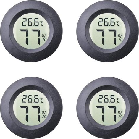 4-Pack Mini Hygromètre Intérieur Rond Thermomètre Mètres Celsius ou Fahrenheit Moniteur LCD Numérique Jauge De Température D'humidité pour Humidors Pots Incubateurs Etui Guitare Reptiles Voiture-Fei Y (1/4)