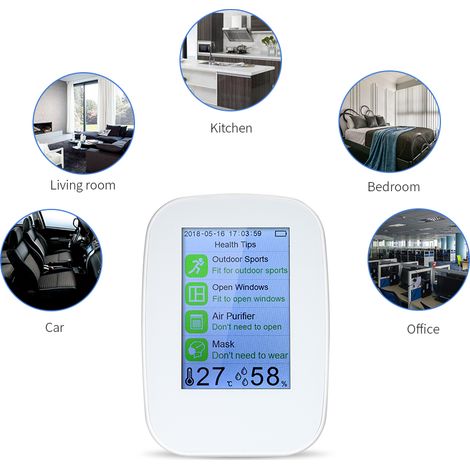 Eosnow Détecteur multifonctionnel de qualité de l'air intérieur/extérieur, testeur HCHO et TVOC, moniteur de CO2, CO₂ avec batterie Rechargeable (1/5)