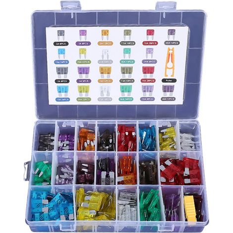 300-teiliges Auto-Sicherungsset, 2 A, 3 A, 5 A, 7,5 A, 10 A, 15 A, 20 A, 25 A, 30 A, 35 A, 40 A, Standard-Mini-Mikro-Kleinsicherungen für Auto-Motorrad-Automobil-Autosicherungen und Sicherungszieher (1/5)