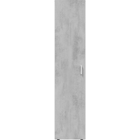 Pegane – Armoire penderie en panneau de particules mélaminé blanc mat et gris ciment – Dimensions 182 x 41 x 37 cm – 3 étagères réglables (1/5)