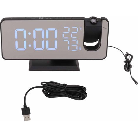Réveil numérique à projection LED avec radio FM, écran réglable et alarme sonore ou radio, design noir élégant pour chambre (1/5)