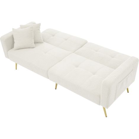 Clic-Clac 2 Plazas en Tela Sherpa con Respaldo Ajustable, 2 Bolsillos Laterales y 2 Cojines, Blanco (1/5)