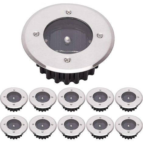 Lot de 10 lampes solaires LED pour sol, étanches IP65 (blanc froid, rondes) [Classe énergétique A+] - Parfait (1/5)
