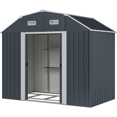 Abri de jardin 2 fenêtres 2 portes 238x132x198,5 cm gris foncé