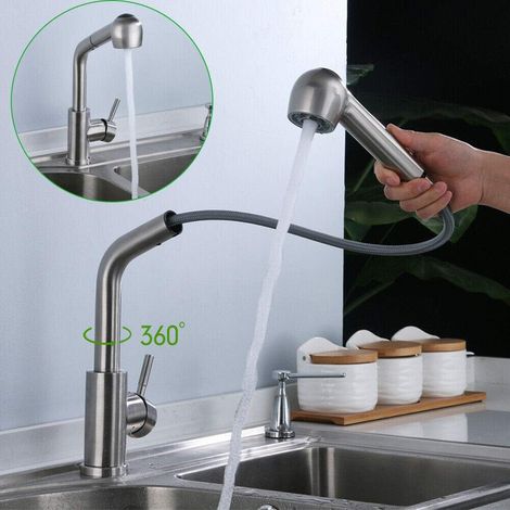 Robinet de cuisine pivotant à 360°, extensible, en acier inoxydable (1/5)