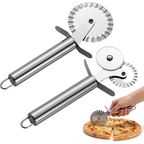 2 pièces ensemble de rouleaux à pâtisserie, coupe-pâte ondulé et coupe-pizza à double roue, rouleau à pâtisserie en acier inoxydable, petit rouleau à pizza, coupe-pizza amusant pour la maison et la cu (1/5)