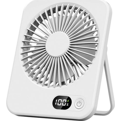 Ventilateur De Table - Rechargeable Usb - 5 Vitesses - Affichage Batterie Led - Pliable 180° - Silencieux - Pour Bureau Chambre Camping - 1 Pièce