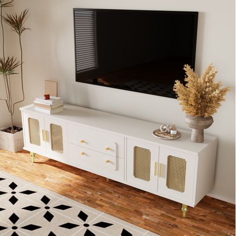 Meuble TV rétro 175 x 38 x 55,5 cm en panneaux de particules blanc HAVRYA (1/5)