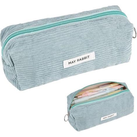 Astuccio in velluto a coste, grande astuccio per cancelleria con cerniera, per la scuola e per riporre oggetti, ideale per ragazze e adolescenti, con portapenne e portamatite, organizer per il trucco (1/5)