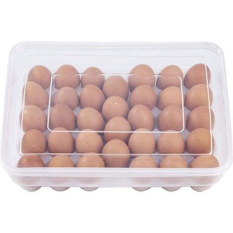 Plateau à œufs Grand porte-œufs de cuisine Insert à œufs pour réfrigérateur Plateau à œufs empilable avec couvercle pour 34 œufs, (1/5)