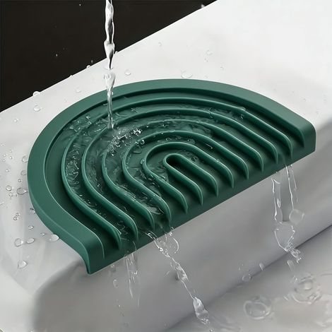 (vert) Porte savon en silicone avec stries auto drainantes, support de savon de comptoir de salle de bain, plateau d'évier pour éponges, barres de savon et accessoires de salle de bain (1/5)