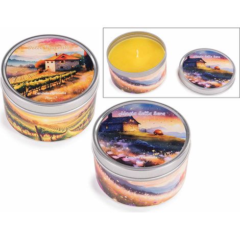 Candele alla fragranza Citronella in scatola rotonda di metallo con coperchio, set da 6 pezzi, Ø 8 cm x 5 H