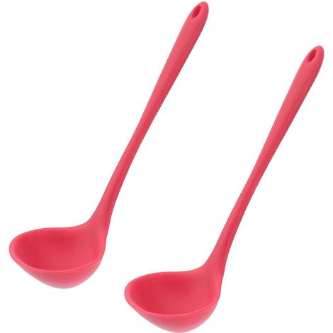 Lot de 2 cuillères à soupe en silicone à long manche, cuillères de service pour plats chauds (rouge)-Red