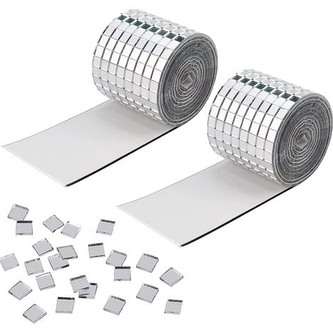 Lot de 2 autocollants mosaïque miroir, mini miroirs carrés en verre, boule disco, pour décoration murale DIY (cuisine, salle de bain), 5 x 5 mm, argent.