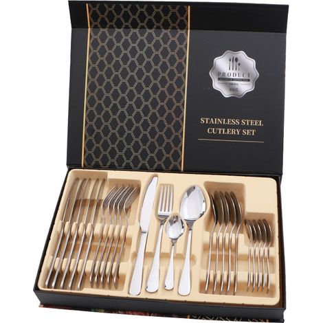 Ensemble de couverts en acier inoxydable brillant, 24 pièces, couteau à Steak, fourchette, cuillère pour Restaurant, argent
