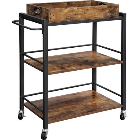 Vasagle – Desserte de cuisine industrielle avec plateau amovible – 3 étagères – Structure en fer – Dimensions 65 x 40 x 86 cm – Capacité 60 kg