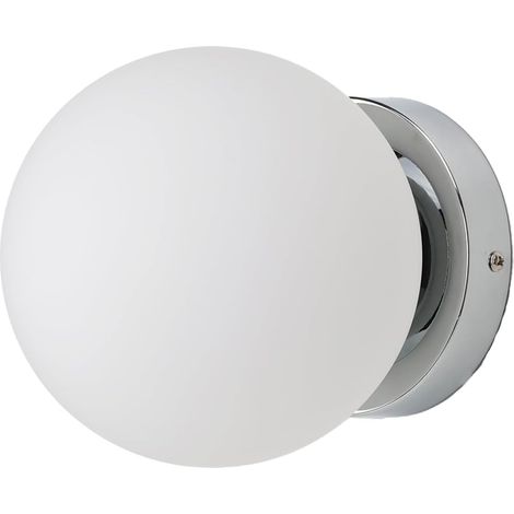Applique Murale Et Plafond - 1 Unité - Verre Opale Et Aluminium - IP44 Humidité - Salle De Bain Et Extérieur Couvert - Ø150mm Chromé (1/5)