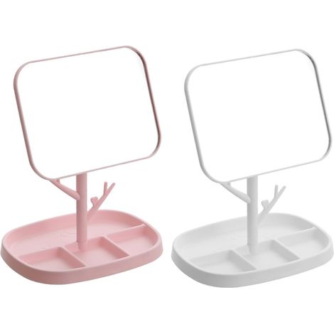 Miroir de Cosmétiques pour Femme Rotatif Base Stable et Plateau de Rangement, 2pcs, Surface Miroir Claire et Structure Simple pour Bureau ou Coiffeuse (1/5)