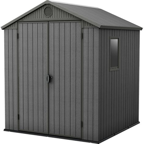 KETER Caseta Jardín DARWIN 6x6 EXTERIOR cobertizo almacenamiento ordenación madera resina alta resistencia EVOTECH 190x183x221 WxDxH cm (1/4)