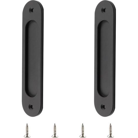 Paquete de 2 manijas empotradas ovaladas para puertas corredizas de granero, de aleación de aluminio negro mate. (1/4)