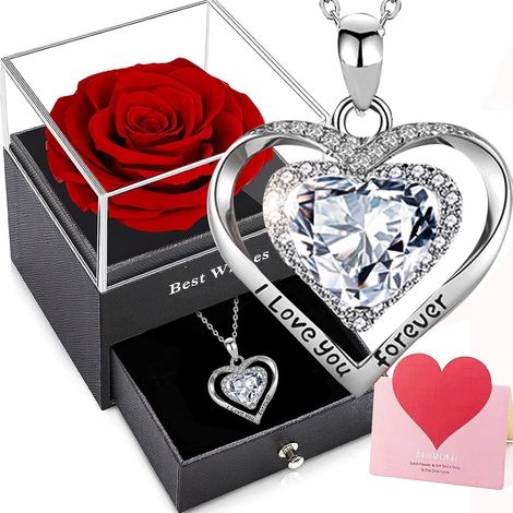 Rose eternelle Rouge,Femme boîte de Roses,Rose Stabilisée,Fleur Conservée,Cadeau pour Elle la Anniversaire Saint Valentin Noël Fête des Mères Cadeaux pour sa Femme Maman Grand-Mère Copine (1/5)