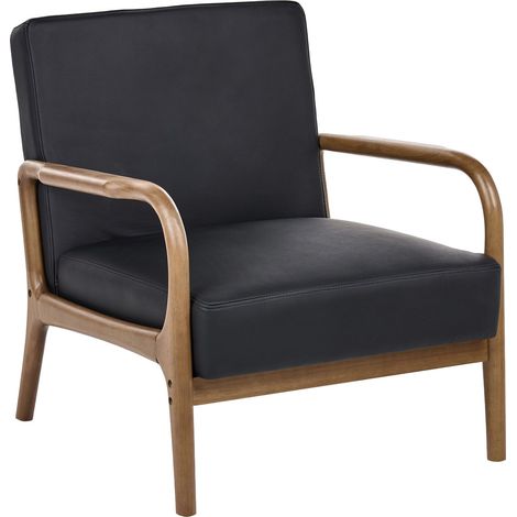 Armchair Black Leather Wooden Frame Mid Century Modern Lounge Retro Armchair SENNELS (1/5)