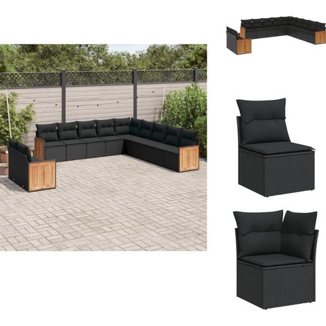 11-tlg. Garten-Sofagarnitur mit Kissen Schwarz Poly Rattan - Gartengestelle - Outdoor Möbel - Gartenmöbel Set - Lounge Gruppe - Rattan Gartenmöbel (1/5)