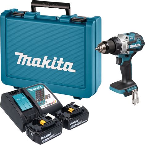 Taladro atornillador de percusión a batería Makita DHP 489 RTE de 18 V, 73 Nm, sin escobillas + 2 baterías de 5,0 Ah + cargador + maletín (1/5)