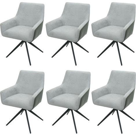 [NON UTILIZZATO] Set 6x sedie poltroncine con seduta girevole HHG-081 tessuto grigio chiaro ecopelle grigio scuro (1/5)