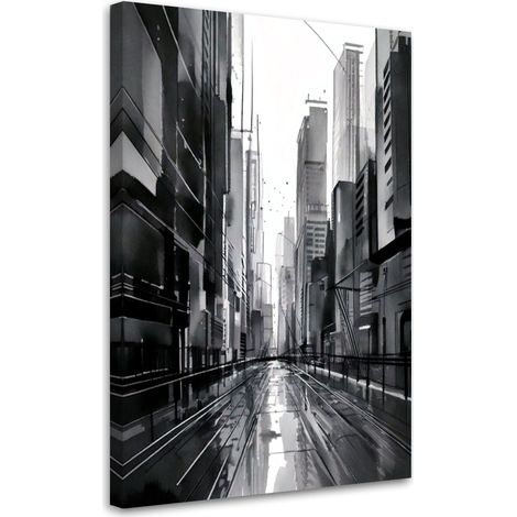 Quadro su tela, Città strada grattacieli grigio moderno - 80x120 (1/3)