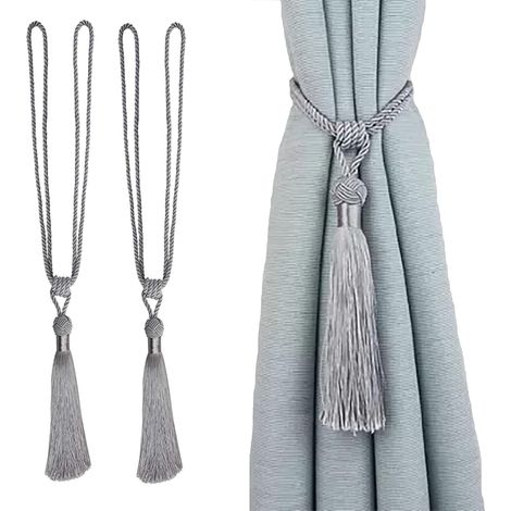 Juego de 2 alzapaños de cortina hechos a mano con borlas para decoración del hogar y la oficina (gris, 2)