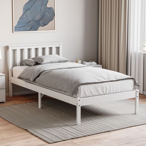 Milan 3ft Single Solid Pine Wood Bed Frame, Low Foot End, 90 x 190 cm, White (1/5)