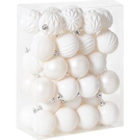 Conjunto de 40 bolas de plástico para colgar en el árbol de Navidad adornos navideños estilo escandinavo clásico blanco crema Saimaa