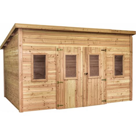 Caseta de jardín de madera 380x380 cm – Espesor de pared 28 mm – Techo plano de acero – 2 claraboyas fijas – DAN4040.02 Foresta