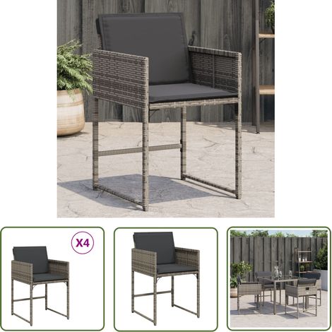 The Living Store Chaises de jardin avec coussins lot de 4 gris résine tressée - Chaise De Jardin - Fauteuil De Jardin - Mobilier De Jardin - Résine Tressée - Rotin Synthétique (1/5)