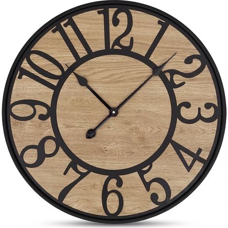 Orologio Parete Silenzioso Retrò Metallo Decorativo Nero 34 cm (1/5)