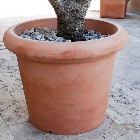 ROSA 75 Macetero Redondo y Rústico de Interior y Exterior Para Plantas y Flores Muy Resistente al Paso del Tiempo. Hecho de Polietileno en España - Terracota