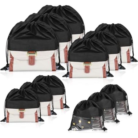 Sacs Rangement Anti-Poussière – Lot 12 – Cordon – Non-Tissé – Noir – Pour Vêtements/Chaussures (1/5)