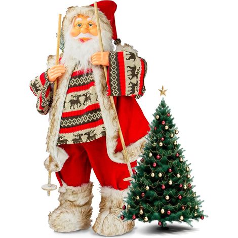 Décorations de Noël Père Noël Rouge avec Sac Cadeau et Ski 80 cm – pour décorer la Maison, Le Bureau ou Les magasins pour l'intérieur et l'extérieur – Matériaux résistants et durables (1/5)