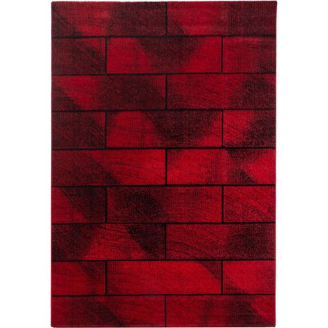 Tapis salon et chambre 80x150 rouge et noir rectangle tissé motif géométrique OMEGOU (1/5)