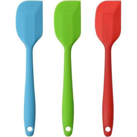 Este juego incluye 3 espátulas pequeñas de silicona. Son resistentes al calor, antiadherentes y fáciles de limpiar, ideales para cocinar, hornear y mezclar. (1/5)