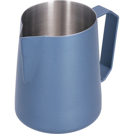 Latte-Becher mit spitzer Öffnung, robustes Milchkännchen, aus Edelstahl 304 mit abgewinkeltem Griff, blau, 600 ml (ohne Etikett) (1/5)