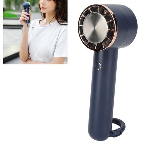 Ventilateur Personnel Portable Rechargeable USB avec Base de Montage et Charge Type C, 3 Vitesses, ABS et Silicone, Bleu (5x6x16cm, 186g) (1/5)